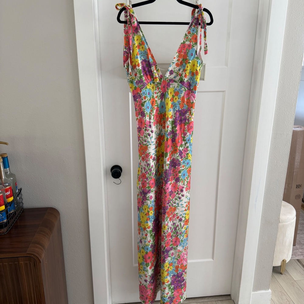 Les Reveries Floral Satin Gown Colorful Maxi Dress 6 wedding guest Garden Party